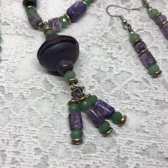 Artisan sterling silver beaded jewelry set necklace and earrings - Picture 4 of 8